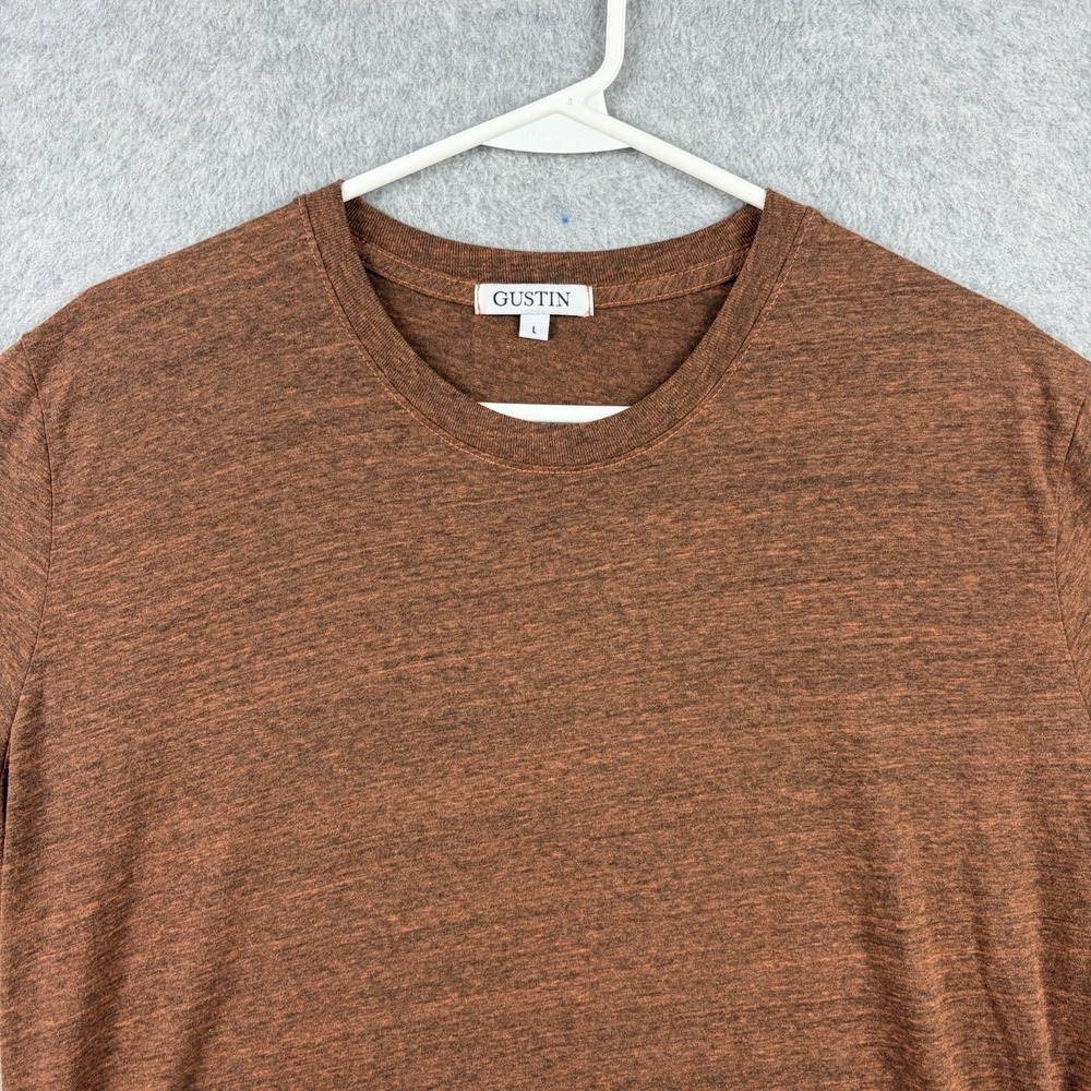 Gustin T Shirt Mens Large Rust Brown Slub Cotton Blend Blank Crewneck Tee USA - Picture 2 of 8